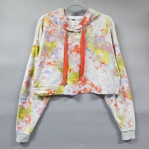 Free People Thinking About You Cropped Tie Dye Hoodie sz Small Multicolor